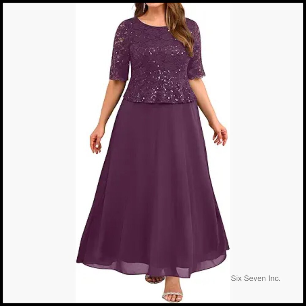 Plus Size Formal Dress Sequin Lace Bodice Long Evening Gown